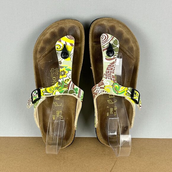 Birkenstock Papillio Gizeh Floral Print Toe Post Sandals Womens 9 Yellow Green - Picture 5 of 9